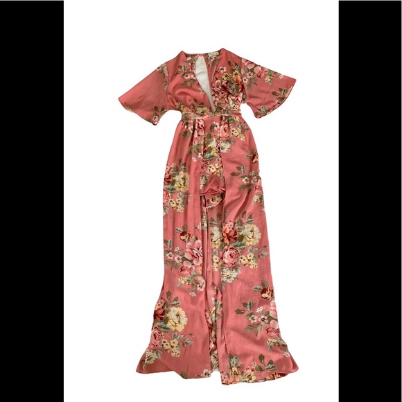 Retro One-Piece Rose Floral Skirt/Short Jumpsuit - Picture 1 of 5